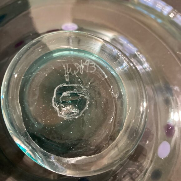 Signed Blown Glass Decorative Bowl With Polka Dot Design - Picture 4 of 6